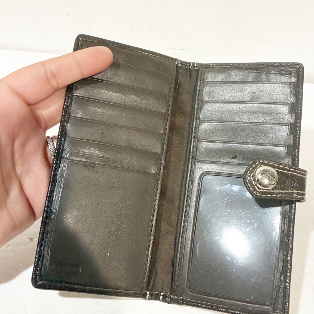 Coach Brown Signature Bifold Snap Wallet Y2K VTG Leather ID window 10 Card Slots - Picture 3 of 5